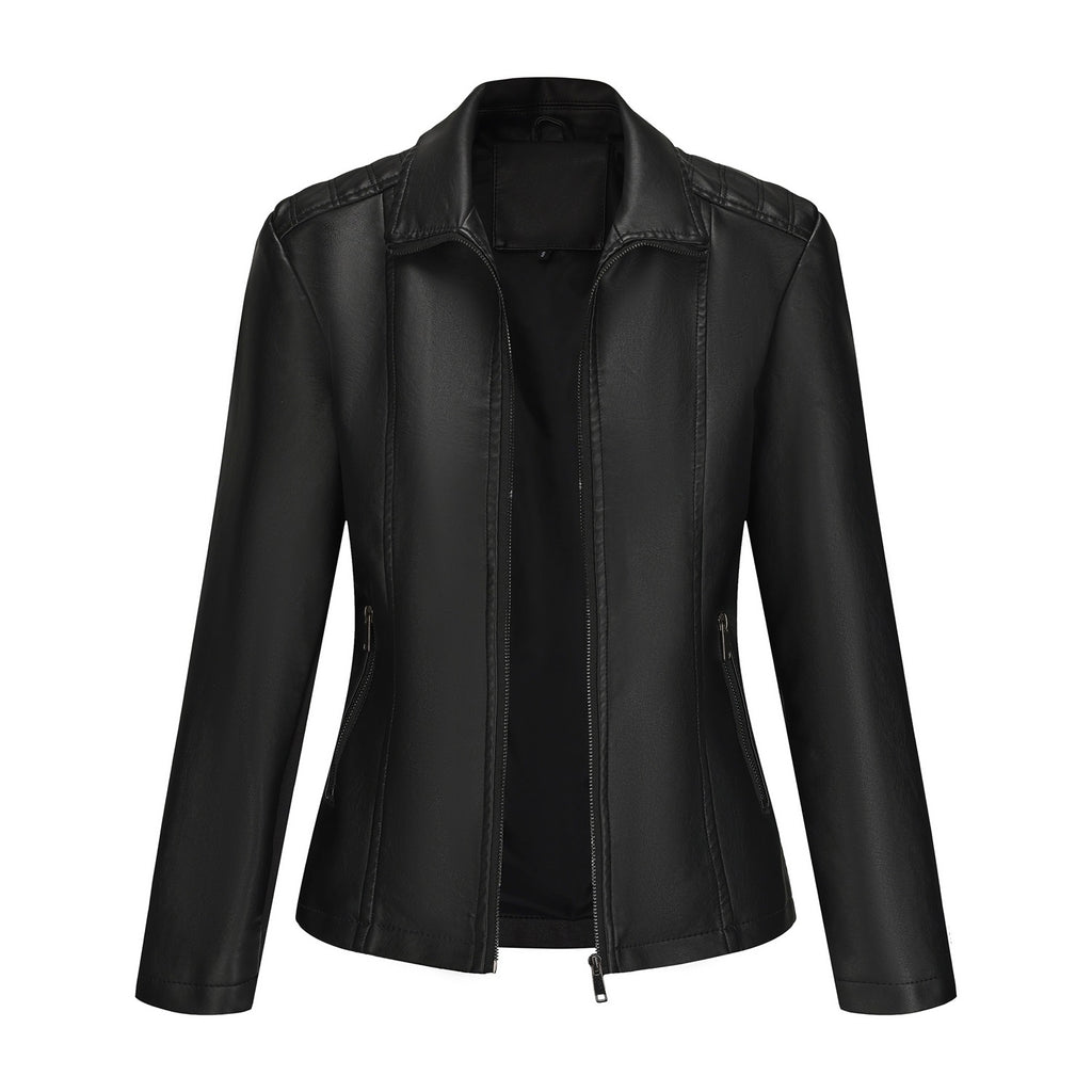 Women's Leather Jacket Knitted Stitching Stretch Coat
