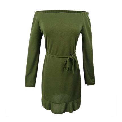 Off-Shoulder Lace-Up Sweater Dress For Women