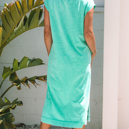 Clearly Aqua Mineral Wash Pocketed T-shirt Long Dress