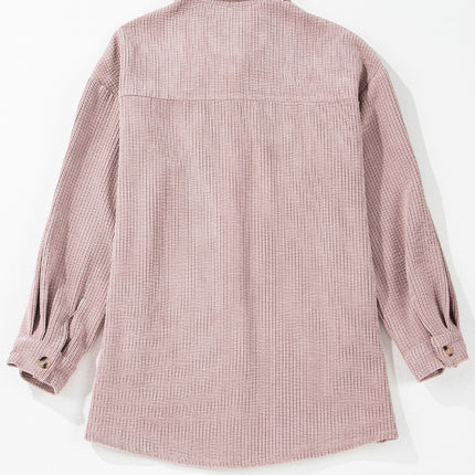 Light Pink Corduroy Flap Pocket Button Up Shacket