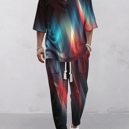 Cropped Sleeves V-neck Trousers Suit