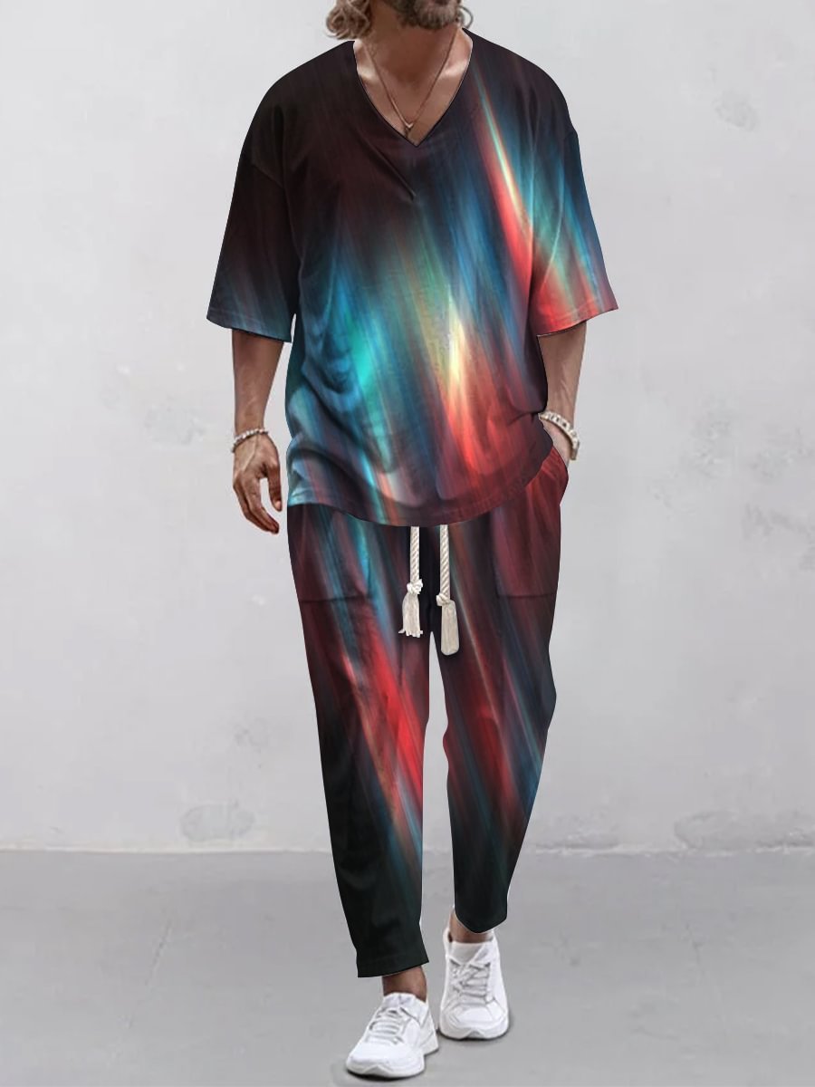 Cropped Sleeves V-neck Trousers Suit