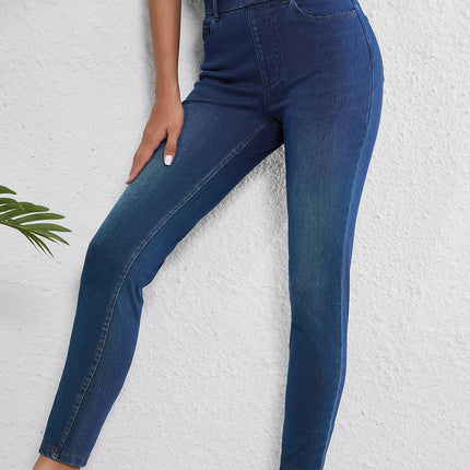Ashleigh Blue Multiple Pockets Straight Leg Washed Stretchy Knit Casual Jeans