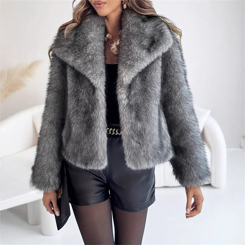 Gradient Dyed Pointed Lapel Long Sleeve Artificial Fur Coat