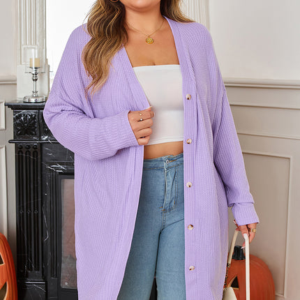 Orchid Petal Plus Size Waffle Knit Button Front Cardigan