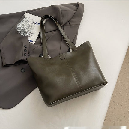Large Capacity Casual Underarm Shoulder Bag Retro Textured Tote Bag