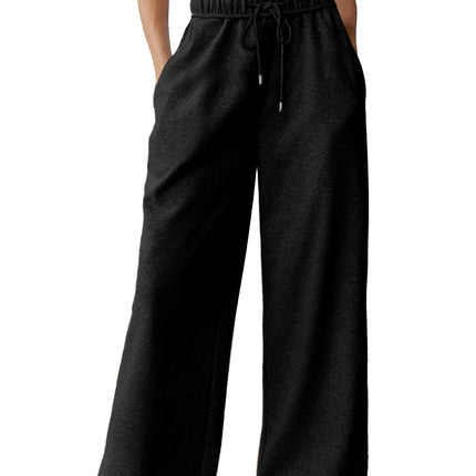 Black Elastic High Waist Drawstring Sweatpants
