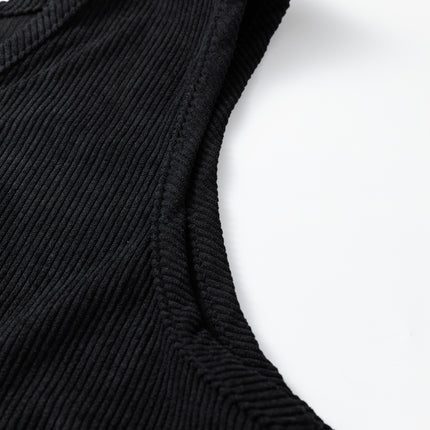 Black Plus Size Corduroy Patch Pocket Sleeveless Mini Dress