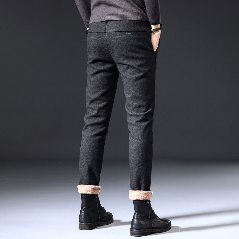 Fleece Lined Sanded Slim-fit Stretch Casual Pants