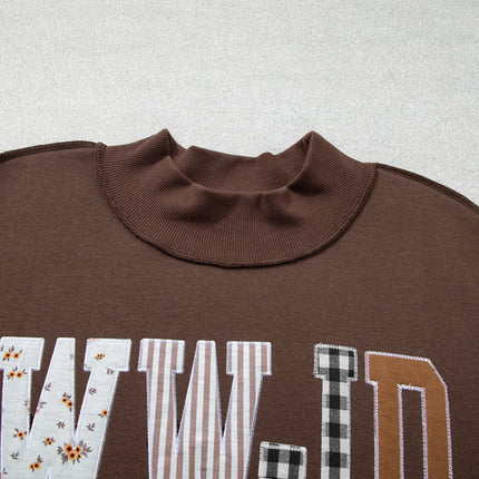 Gray WWJD Mix Pattern Letter Graphic Exposed Seam Loose Plus Size Sweatshirt