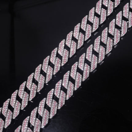 Diamond-studded Spring-clasp Cuban-link Necklace