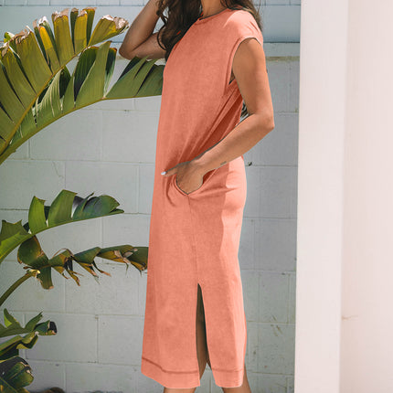 Carrot Mineral Wash Pocketed T-shirt Long Dress