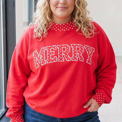 Fiery Red Casual Polka Dot Patchwork Letter Graphic Plus Size Sweatshirt