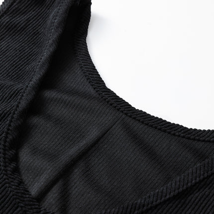 Black Plus Size Corduroy Patch Pocket Sleeveless Mini Dress