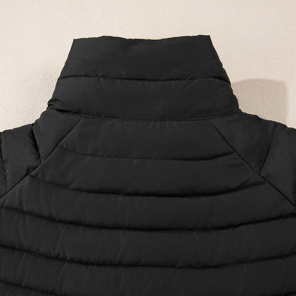 Black Solid Color Quilted Zip-up Puffer Jacket
