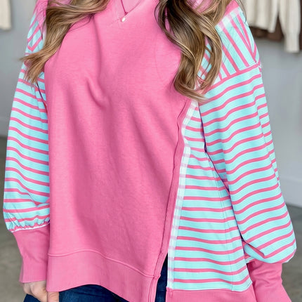 Purple Orchid Striped Colorblock Long Sleeve Tunic Plus Size Sweatshirt