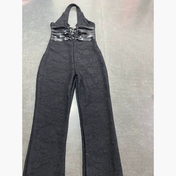 Sexy Lace Trousers Deep V Bandage Lace-up Halter Jumpsuit