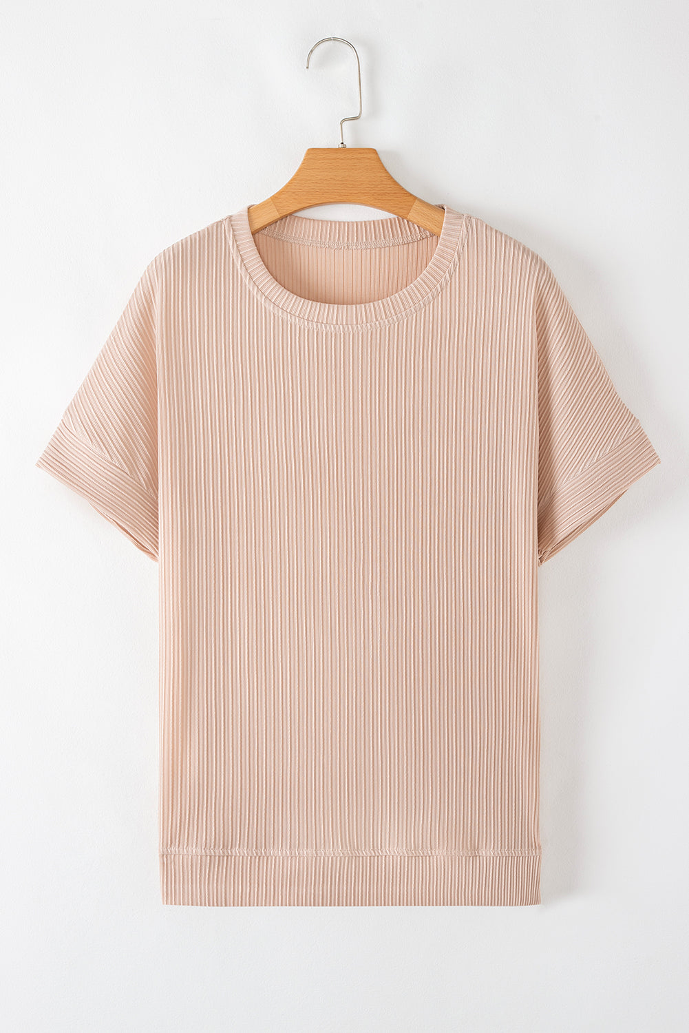 Jet Stream Textured Knit Round Neck Short Sleeve Top