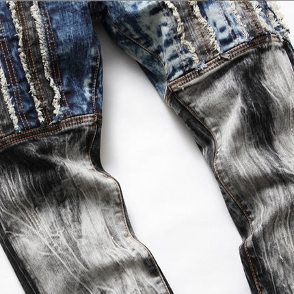 Embroidered Hole Slim Stretch Men's Jeans
