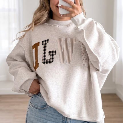 Gray WWJD Mix Pattern Letter Graphic Exposed Seam Loose Plus Size Sweatshirt