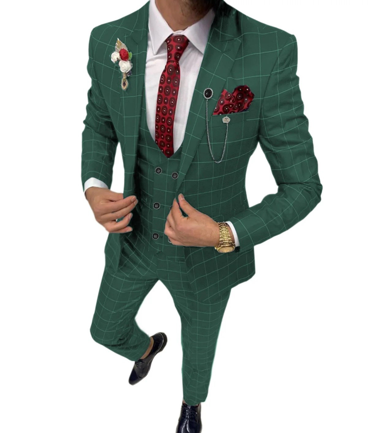 Men's Simple Versatile Lattice Suit Three-piece Suit