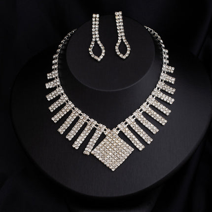 Full-diamond Necklace And Earring Jewelry Set