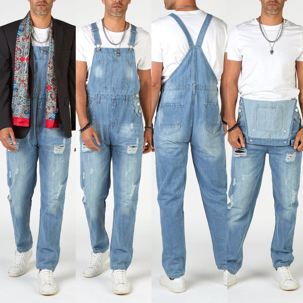 Ripped Suspender Pants High Waist Men's Jeans