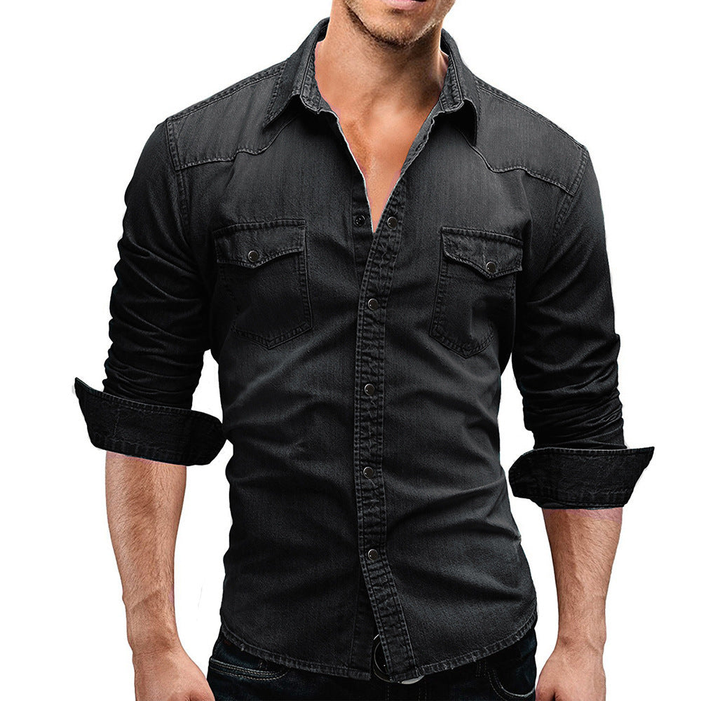 Casual Solid Color Men's Denim Short Sleeve Shirt