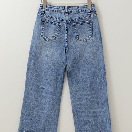 Myosotis Center Seam Cuffed Hem Straight High Waist Jeans