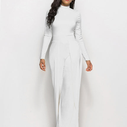 Round Neck Long Sleeve Wide Leg Jumpsuit