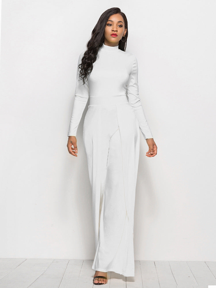 Round Neck Long Sleeve Wide Leg Jumpsuit