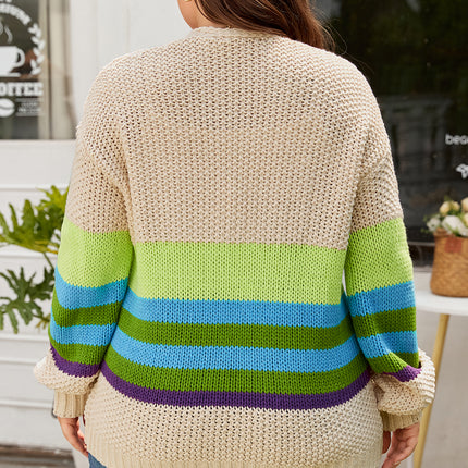 Parchment Color Block Crochet Open Front Plus Size Cardigan