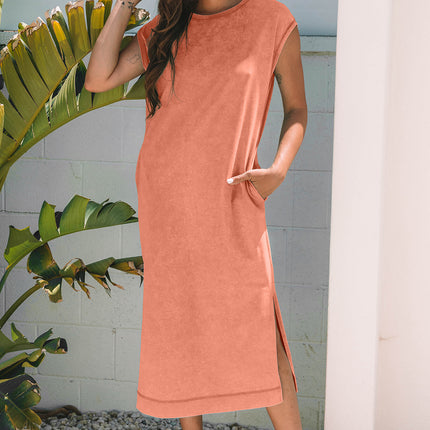 Carrot Mineral Wash Pocketed T-shirt Long Dress