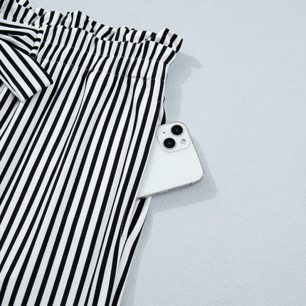 Black Stripe Plus Size Loose Straight Casual Pants
