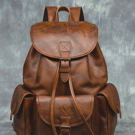 Genuine Leather Retro Backpack, Casual Soft Leather Bag, Hiking Backpack