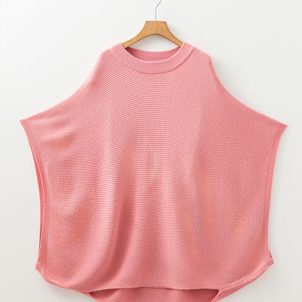Light Pink Ribbed Knit Half Sleeve Plus Size Poncho Style Sweater