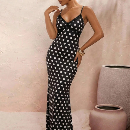 Leopard-Print Polka-Dot Sexy Slip Dress With V-Neck And Elegant Style