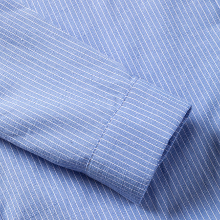 Sky Blue Stripe Roll-tab Sleeve Pocketed Long Shirt