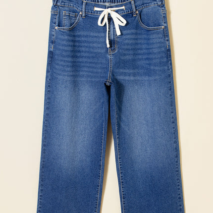 Dark Blue Acid Wash Contrast Lace-up Plus Size Jeans