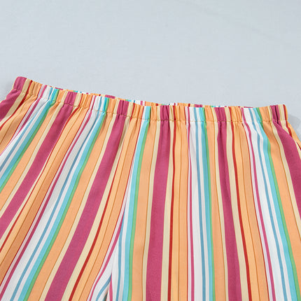 Orange Stripe Plus Size Elastic Waist Ruffle Hem Shorts