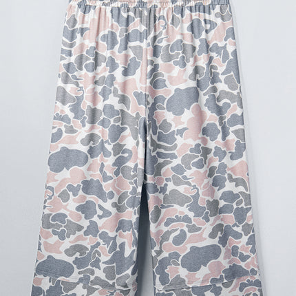 Khaki Camouflage Print Patch Pockets Ankle-Length Plus Size Pants