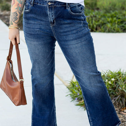 Dirty blue Plus Size High Waist Side Slits Flare Jeans