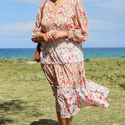 Khaki Plus Size Floral Tiered Ruffle Maxi Dress