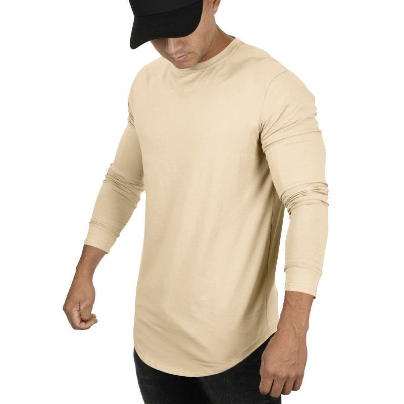 Men's Long-sleeved Casual Round Neck Solid Color Top Bottoming T-shirt