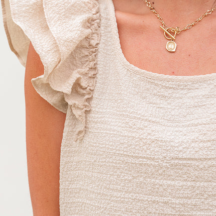 Beige Textured Bow Knot Frilled Butterfly Sleeve Blouse