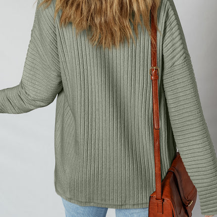Mist Green Thermal Ribbed Texture Drop Shoulder Button Up Shacket