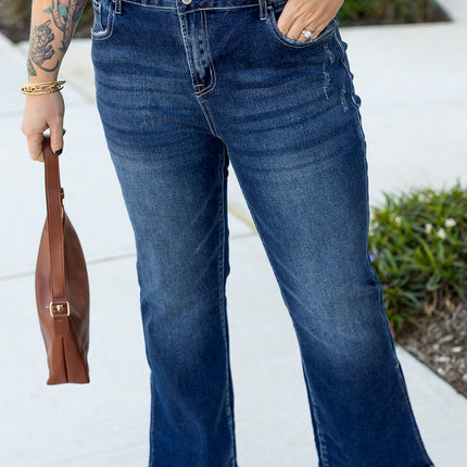 Dirty blue Plus Size High Waist Side Slits Flare Jeans