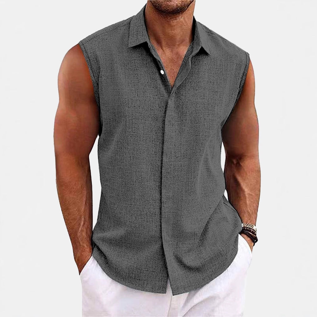 Lapel Beach Sleeveless Shirt