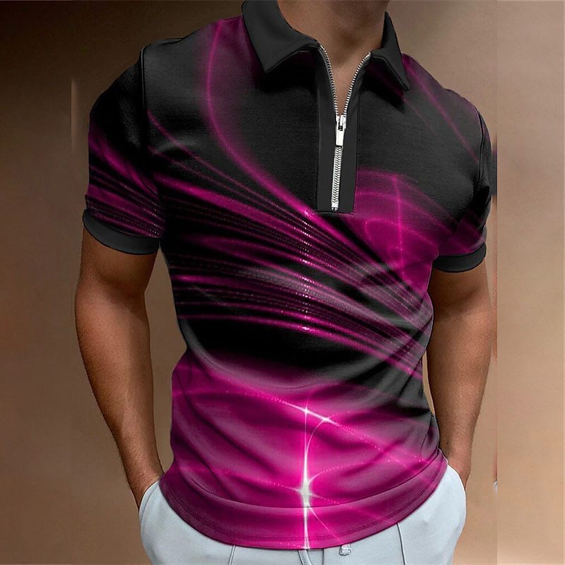 Men's Lapel Short Sleeve Zipper Polo Shirt Printing