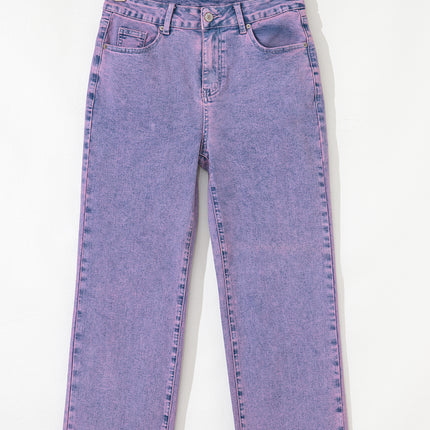 Orchid Petal Vintage Wash Frayed Hem Ankle-length Jeans